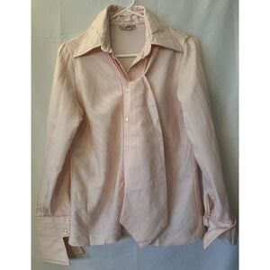 Vtg Joanna Blouse Pink Neck Tie Scarf Collar striped button up Turn back Cuff 10